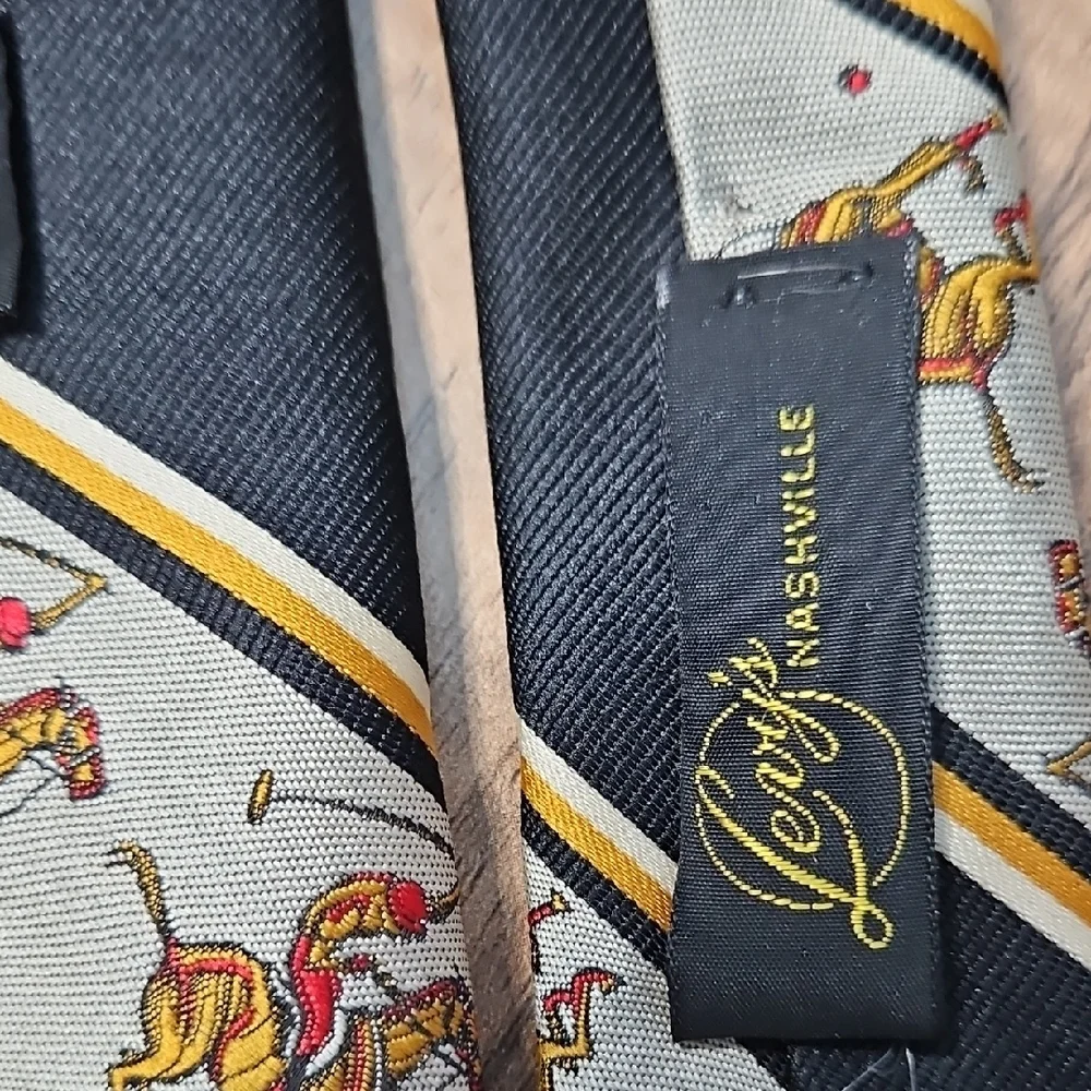 John Frederics Vintage Equestrian Themed Black and Gold Men's Tie